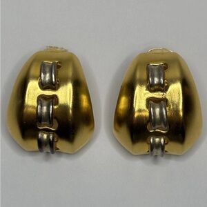 Vintage Signed Clara Studios for Asymmetry Gold/Silver Tone Clip Earrings #5715